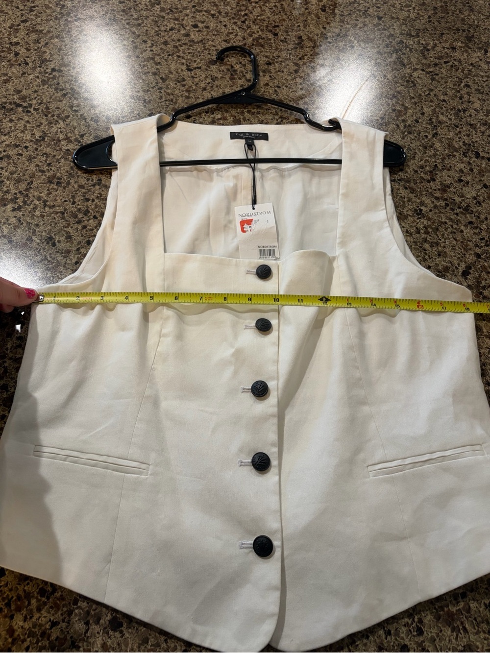 NWT Rag & Bone Mariana Button Front Linen Vest White Square Neck Cropped Size 14 - Picture 10 of 11